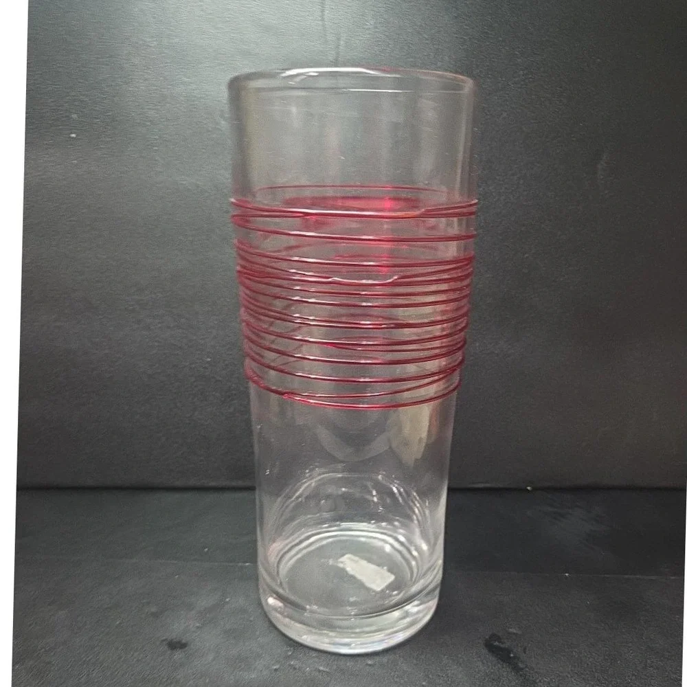 Pier 1 Imports Red‎ Swirline Glass Vase, Vintage Handcrafted Flower Display